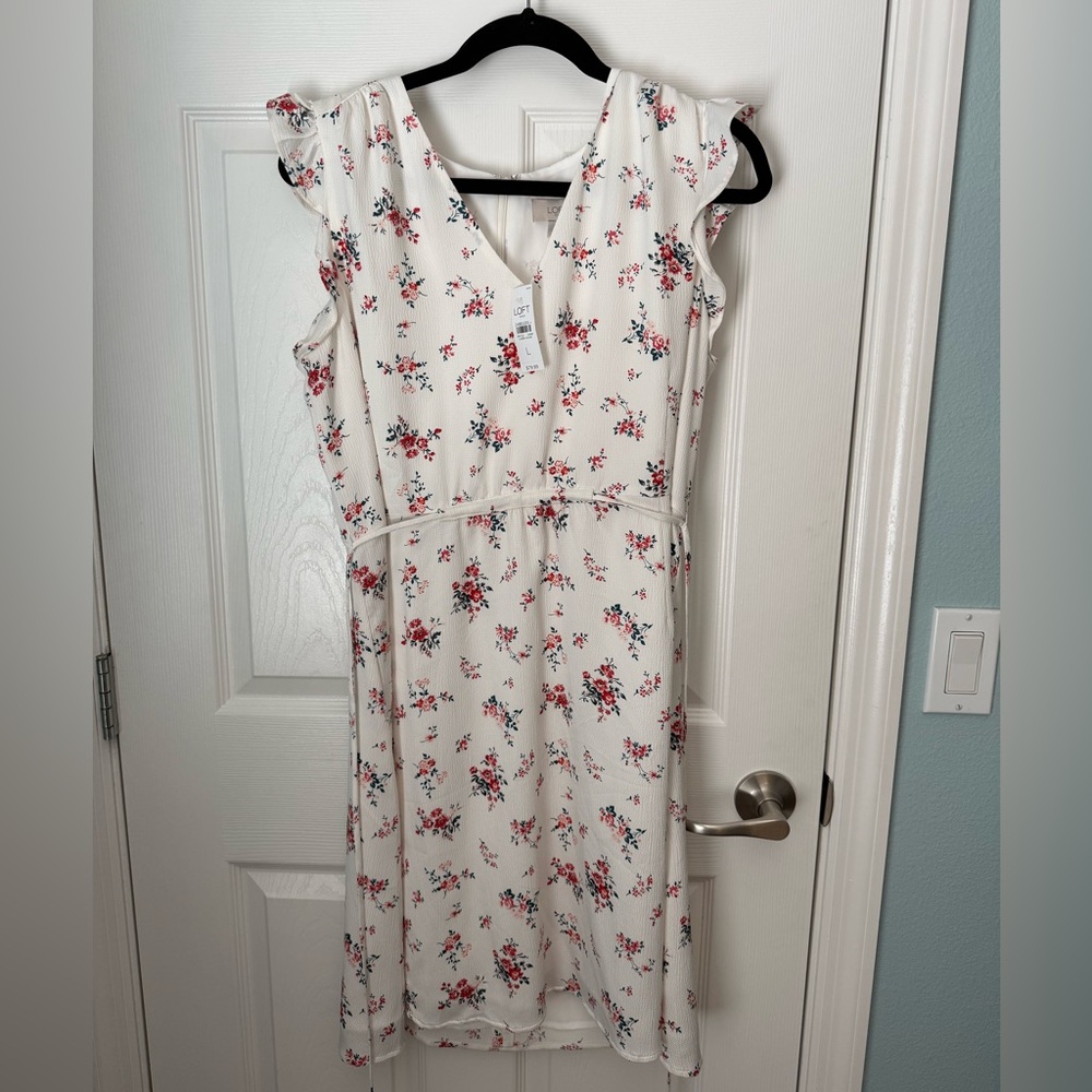 NWT LOFT Floral Dress with Flutter Sleeves